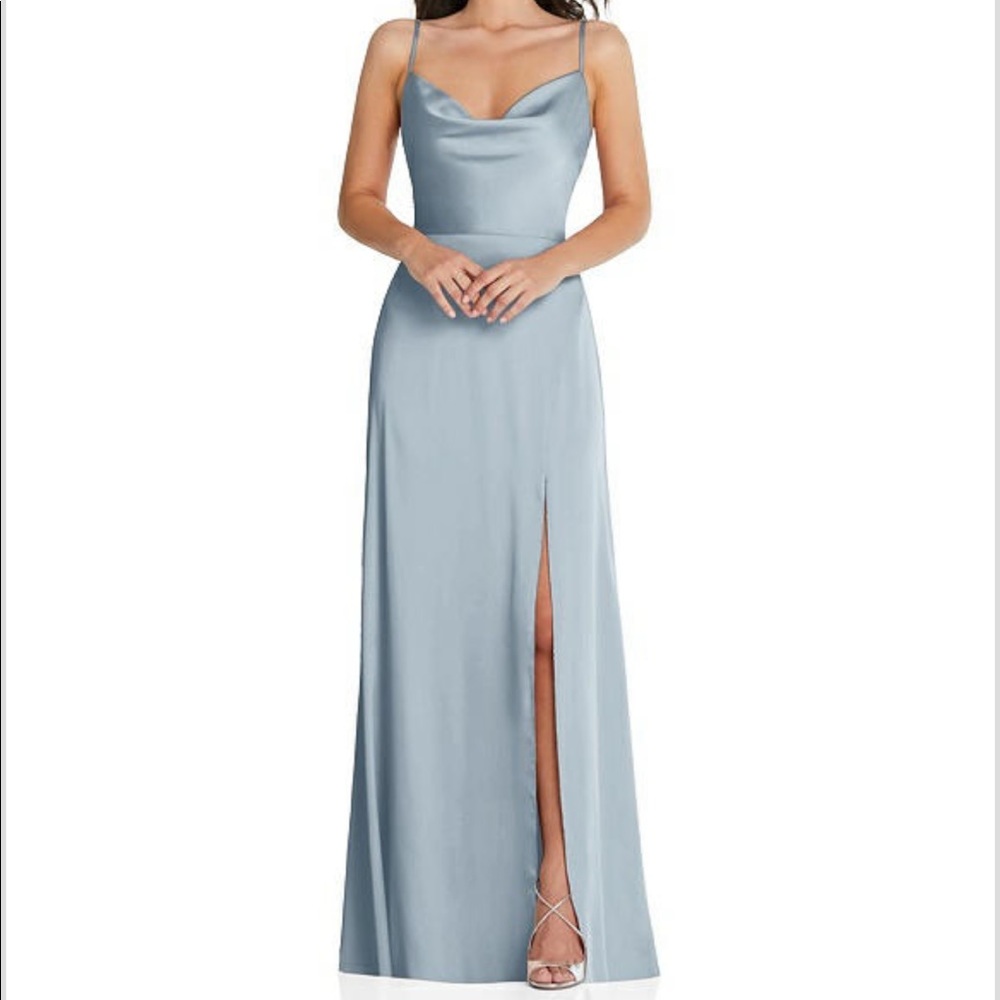 Dessy Cowl-Neck A-Line Maxi Dress with Adjustable Straps